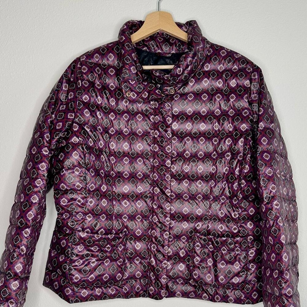 LANDS END Purple Boho Floral Down Puffer Packable Jacket Size Girls Large 14-16
